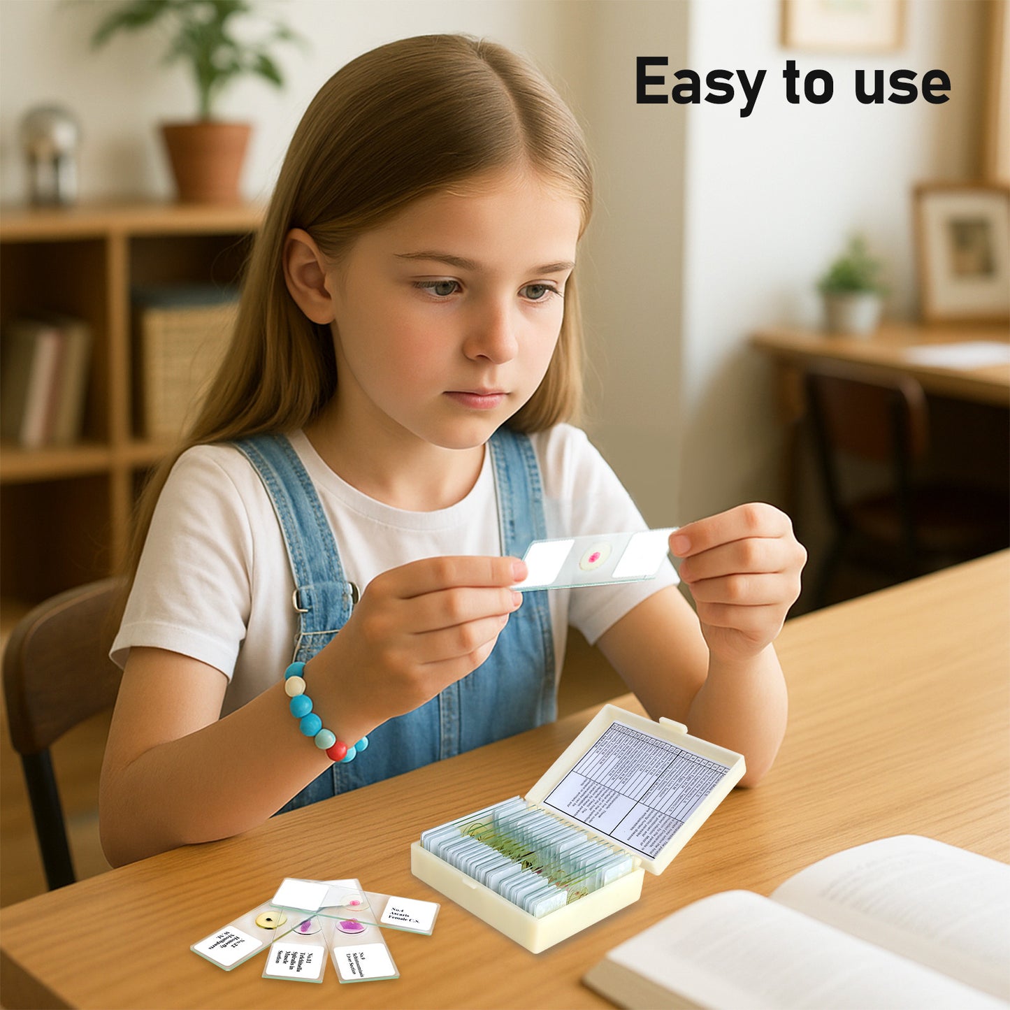 QUNSE Prepared Microscope Slides Kit for Kids and Adults, 25 Specimens Educational Science Set and Toy Gift for Students, Children, and Home School Use