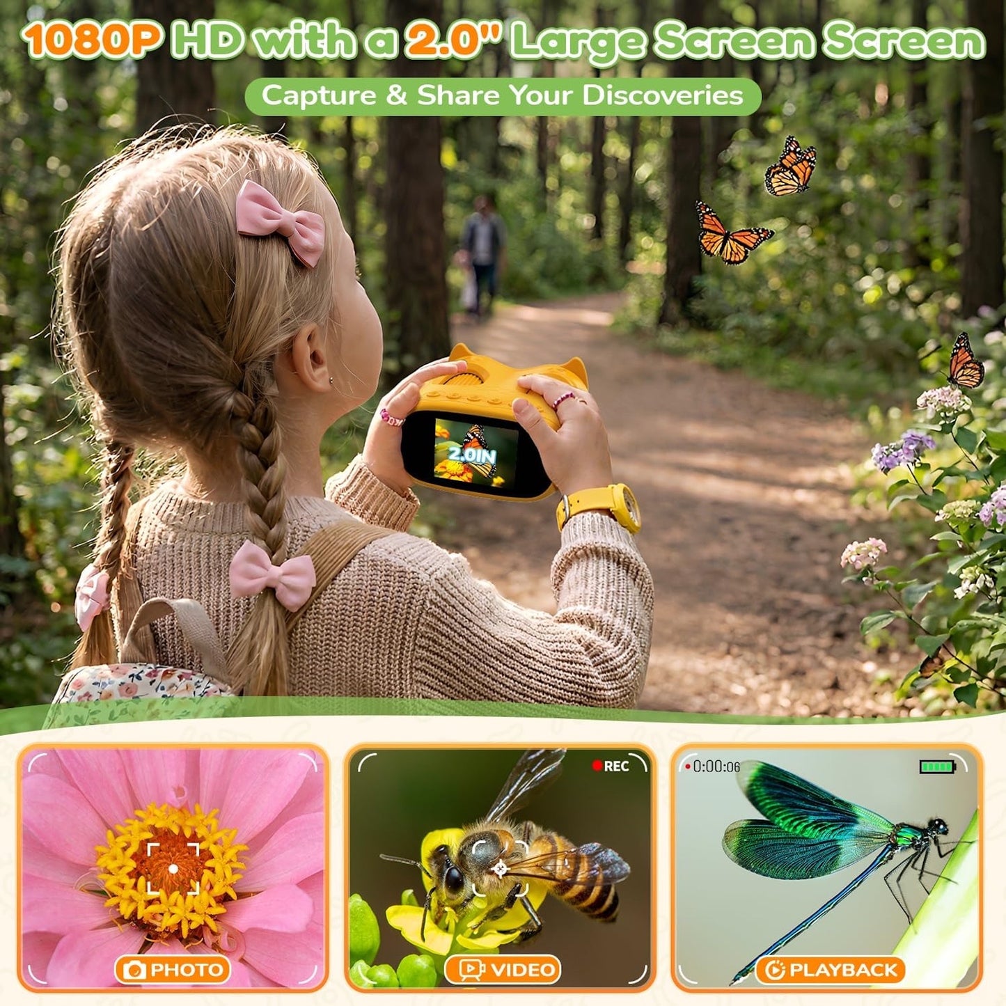 QUNSE Binoculars for Kids with 2.0" IPS Screen, 2-in-1 Digital Binoculars and Microscope with 2MP Camera, 8 LED Lights, Photo Video, 15 Slides, Rechargeable STEM Toy for Outdoor Exploration