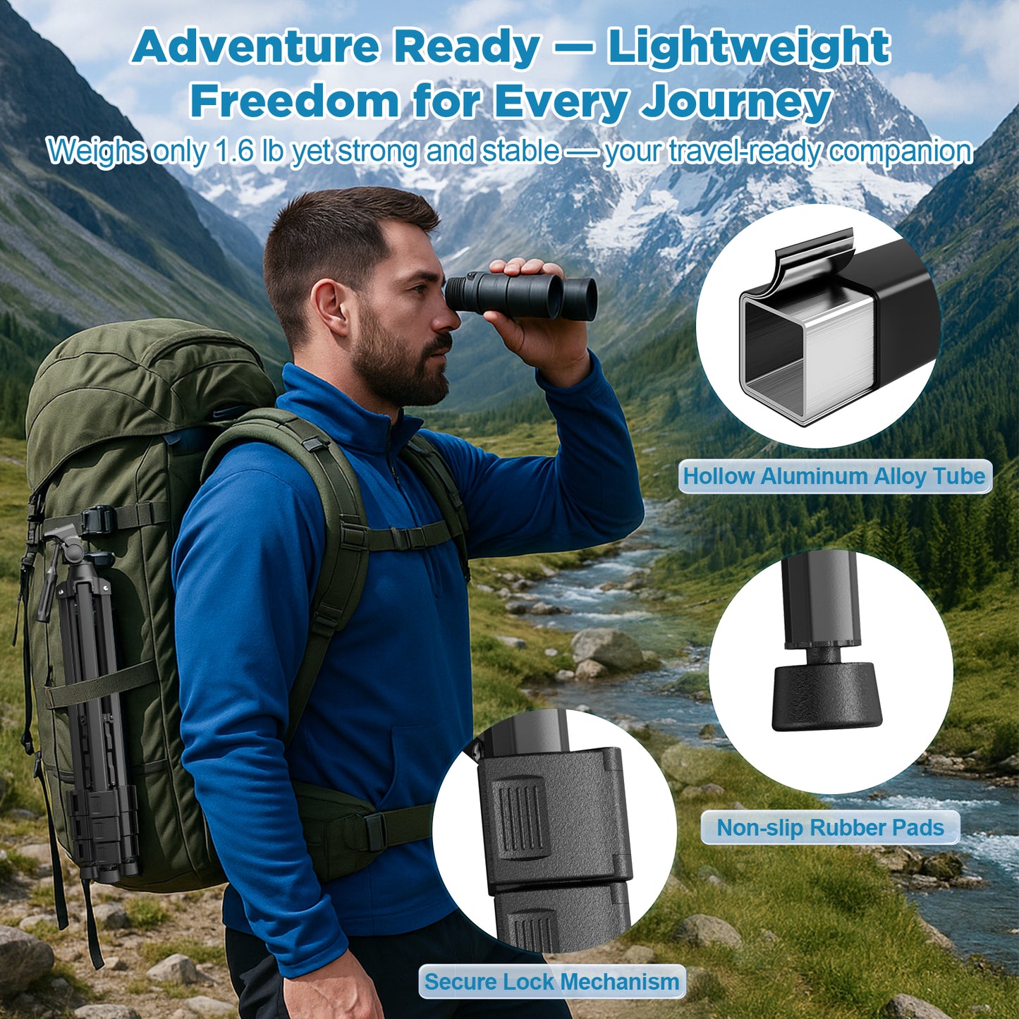 QUNSE 52" Aluminum Camera Tripod, Lightweight Travel Tripod for Camera & Phone with 360° Pan/180° Tilt Fluid Head, 4-Section Quick Release Stand with Universal 1/4" Screw