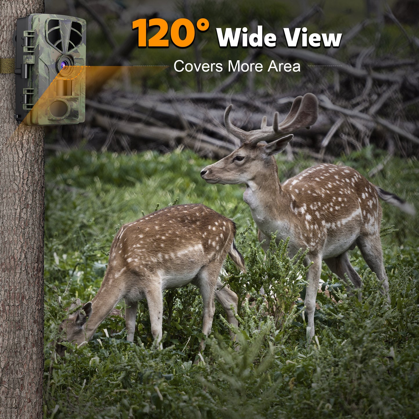 QUNSE Trail Camera, WiFi Bluetooth 60MP/8K Game Camera with 0.2s Trigger, No-Glow Night Vision 65ft, 120° Wide Angle, IP66 Waterproof, 2" Screen, 32GB SD Card Included