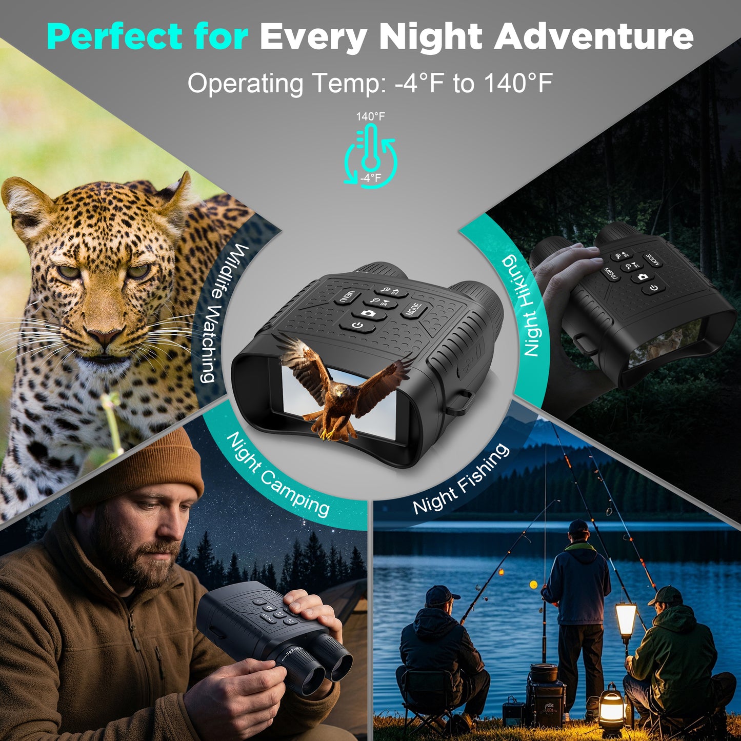 QUNSE Night Vision Goggles for Adults, 30MP 2.5K Night Vision Binoculars with 656FT Range, 7-Level IR, 6X Zoom, 3" HD Screen, Rechargeable for Hunting, Camping & Security