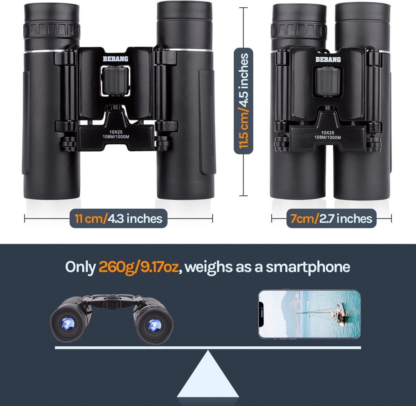 QUNSE 10x25 Small Compact Binoculars for Adults, Mini Pocket Portable Binoculars with Low Light Vision for Bird Watching, Hunting, Travel, and Sightseeing, Comes with Carrying Bag