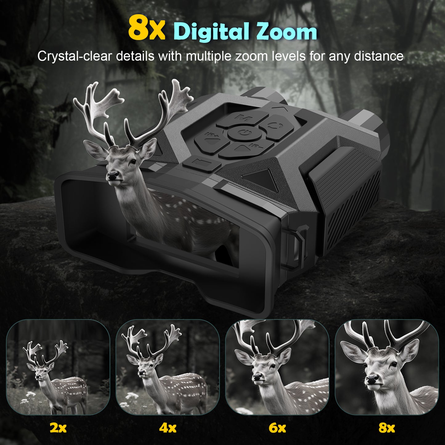 QUNSE Night Vision Goggles, Night Vision Binoculars for Adults with 3" HD Screen, 8X Digital Zoom, 7-Level IR Illuminator, 36MP Photo & 1080P Video, 1312FT Full Dark Range for Hunting and Camping