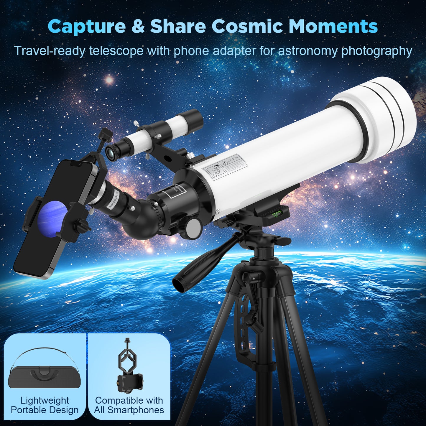 QUNSE 70mm Aperture 500mm Refractor Telescope for Adults, Kids, and Beginners, Portable Astronomical Telescope with Adjustable Tripod, Phone Adapter, Carry Bag for Moon and Planet Viewing