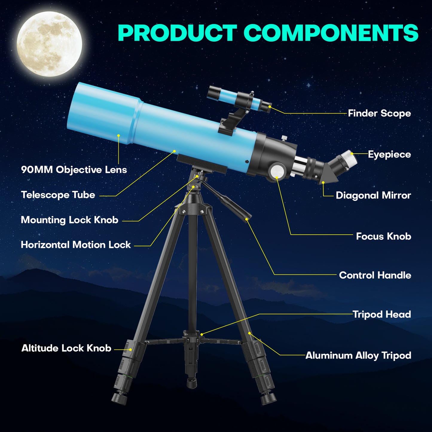QUNSE Astronomy Telescope for Adults and Kids, 80mm Aperture 500mm Professional Refractor with 20X–150X Magnification, Aluminum Tripod, Backpack and Phone Adapter for Lunar and Planetary Observation