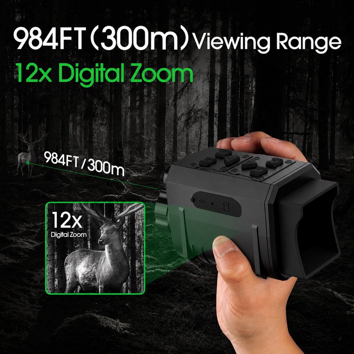 QUNSE 4K 40MP Night Vision Monocular, 12X Digital Night Vision with 850nm Infrared, 984FT Range, 2400mAh Rechargeable Battery, 8GB Card and 3-Mode Flashlight for Camping and Wildlife Watching