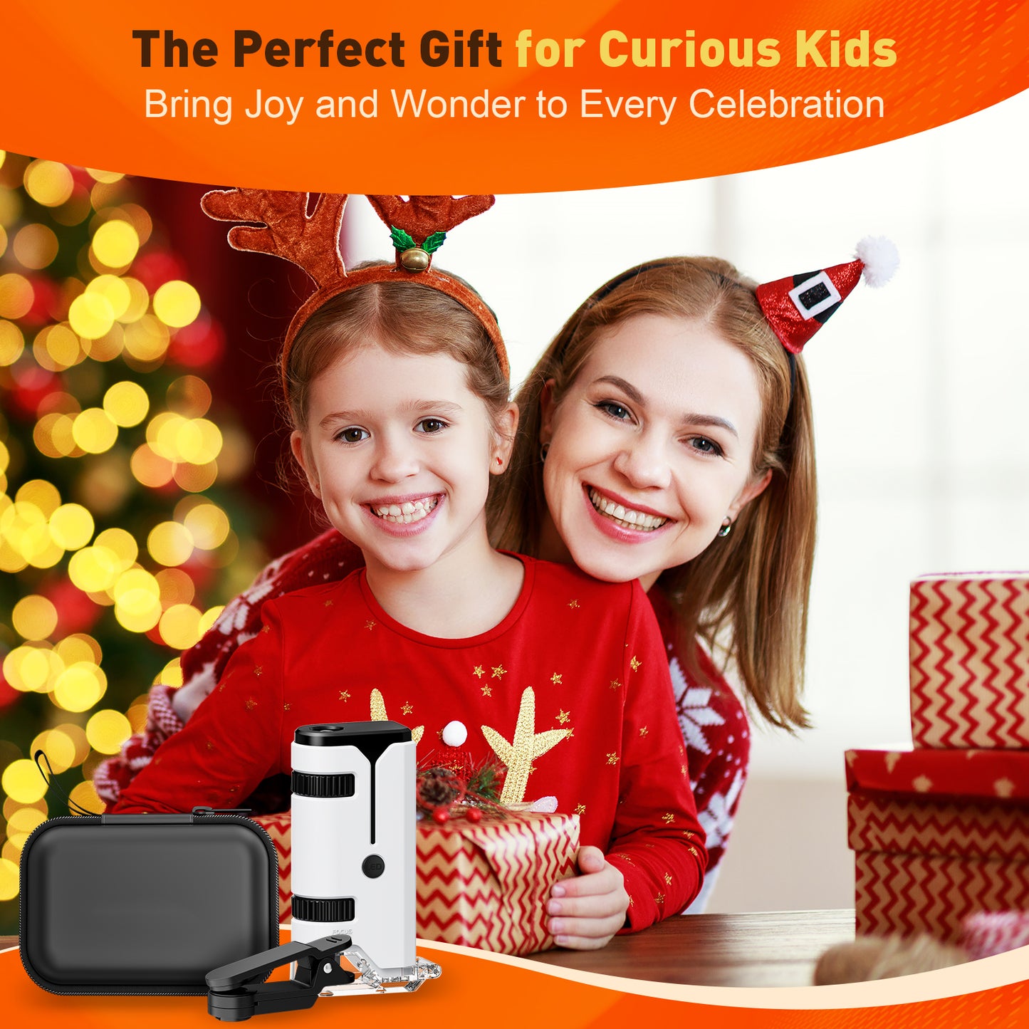 QUNSE Pocket Microscope 100x–250x, LED and UV Light, Portable Handheld Mini Microscope for Kids and Students, Semi-Apochromatic Optics, Phone Adapter, 5 Prepared Slides, EVA Case, White