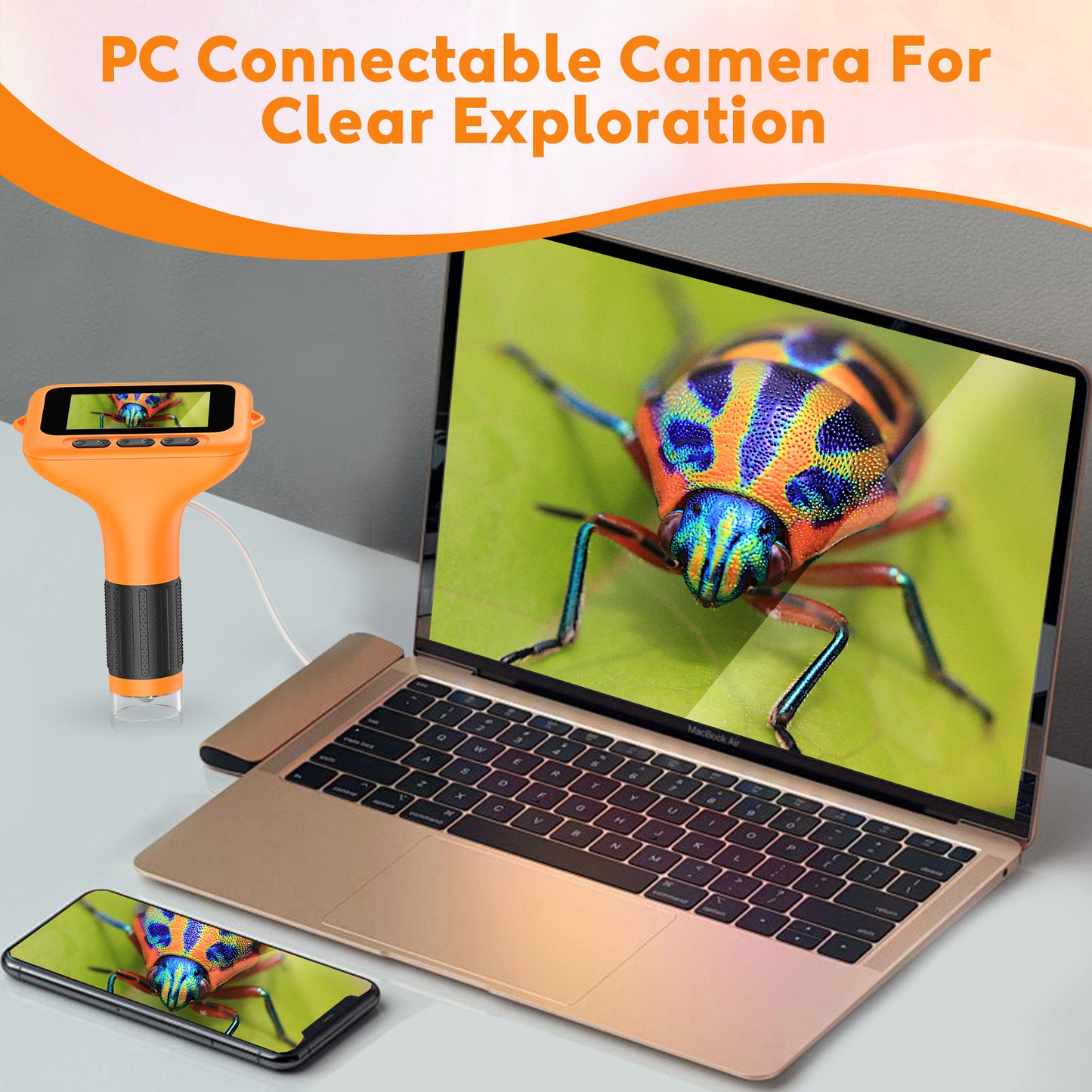 QUNSE 1000X Digital Microscope for Kids with 3-Inch IPS Screen, Rechargeable Handheld Pocket Microscope with Photo and Video, 8 LED Lights, Compatible with Windows and Mac (Orange Black)