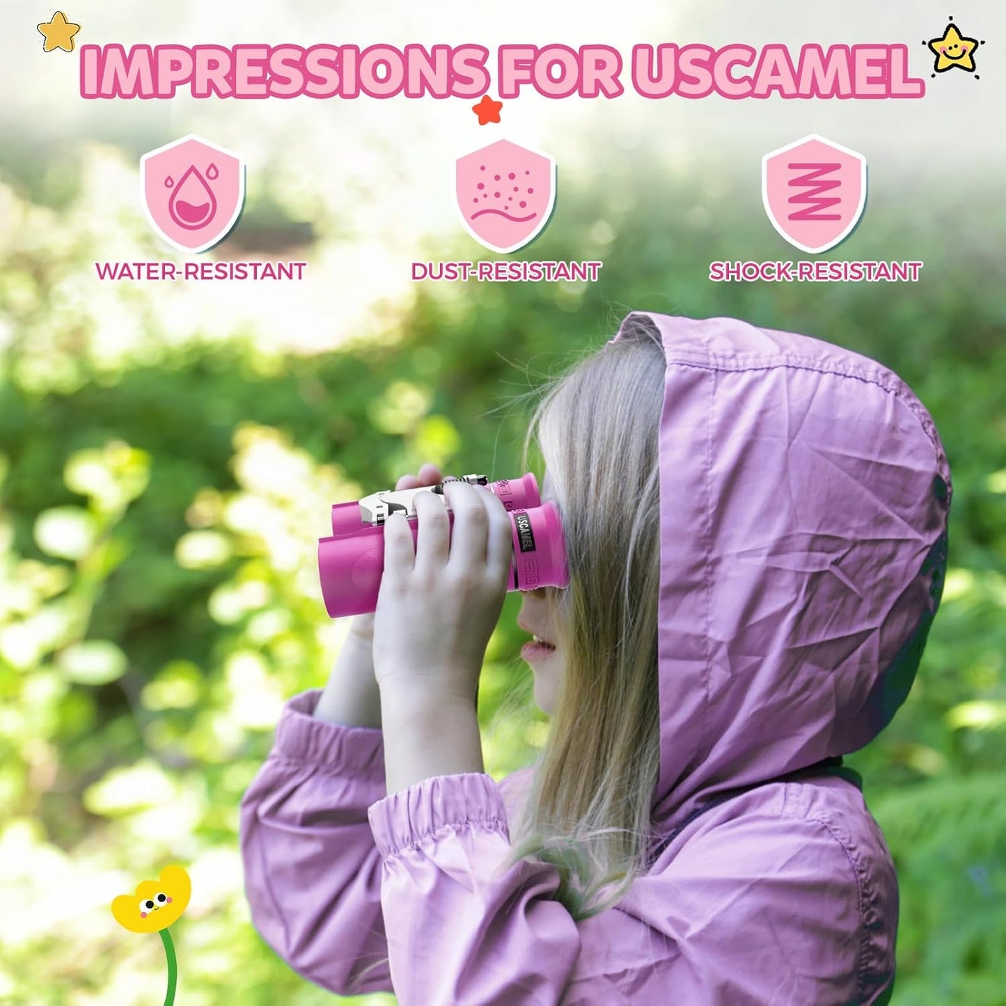 QUNSE 10x25 HD Waterproof Binoculars for Adults and Kids, Compact Travel Binoculars with BAK-4 Prism, Fully Multi-Coated Optics, Low Light Vision, Bird Watching, Hunting, Travel, Sightseeing (Pink)