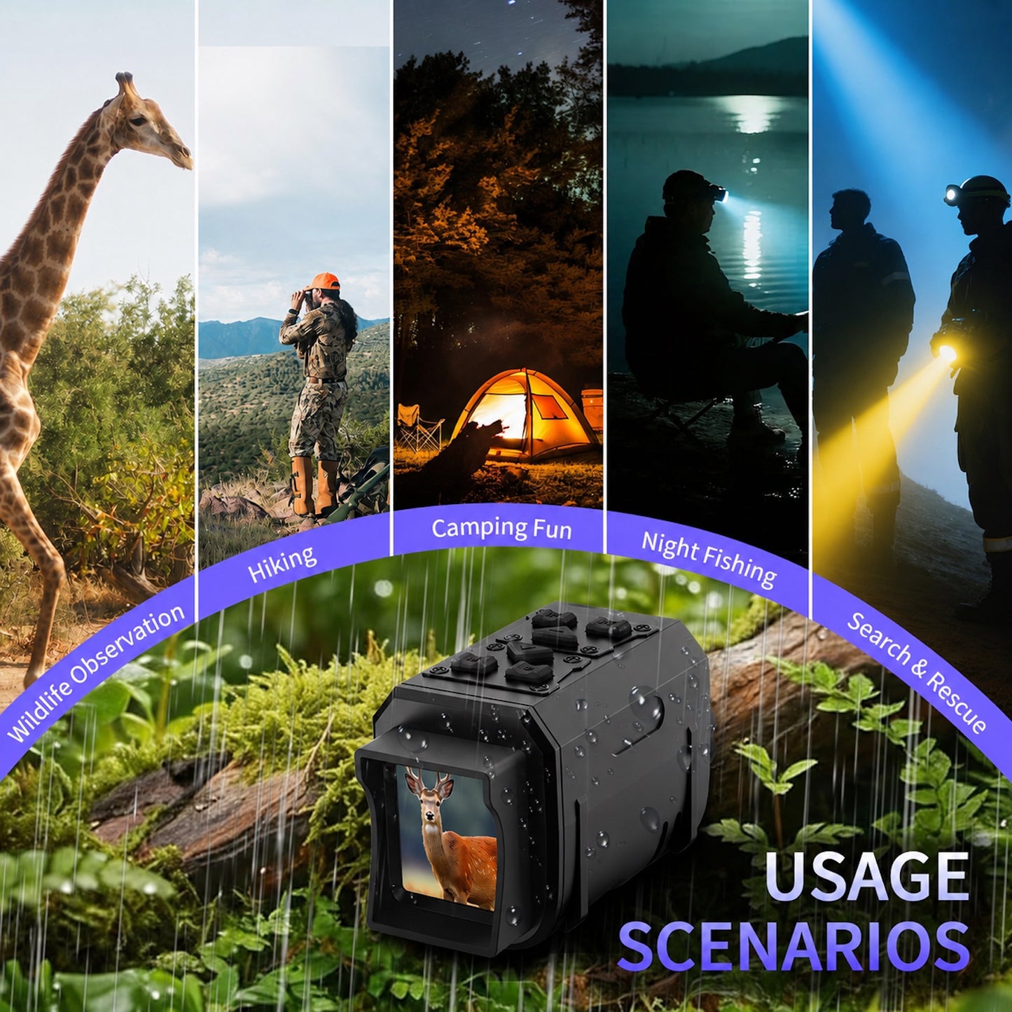 QUNSE 4K 40MP Night Vision Monocular, 12X Digital Night Vision with 850nm Infrared, 984FT Range, 2400mAh Rechargeable Battery, 8GB Card and 3-Mode Flashlight for Camping and Wildlife Watching