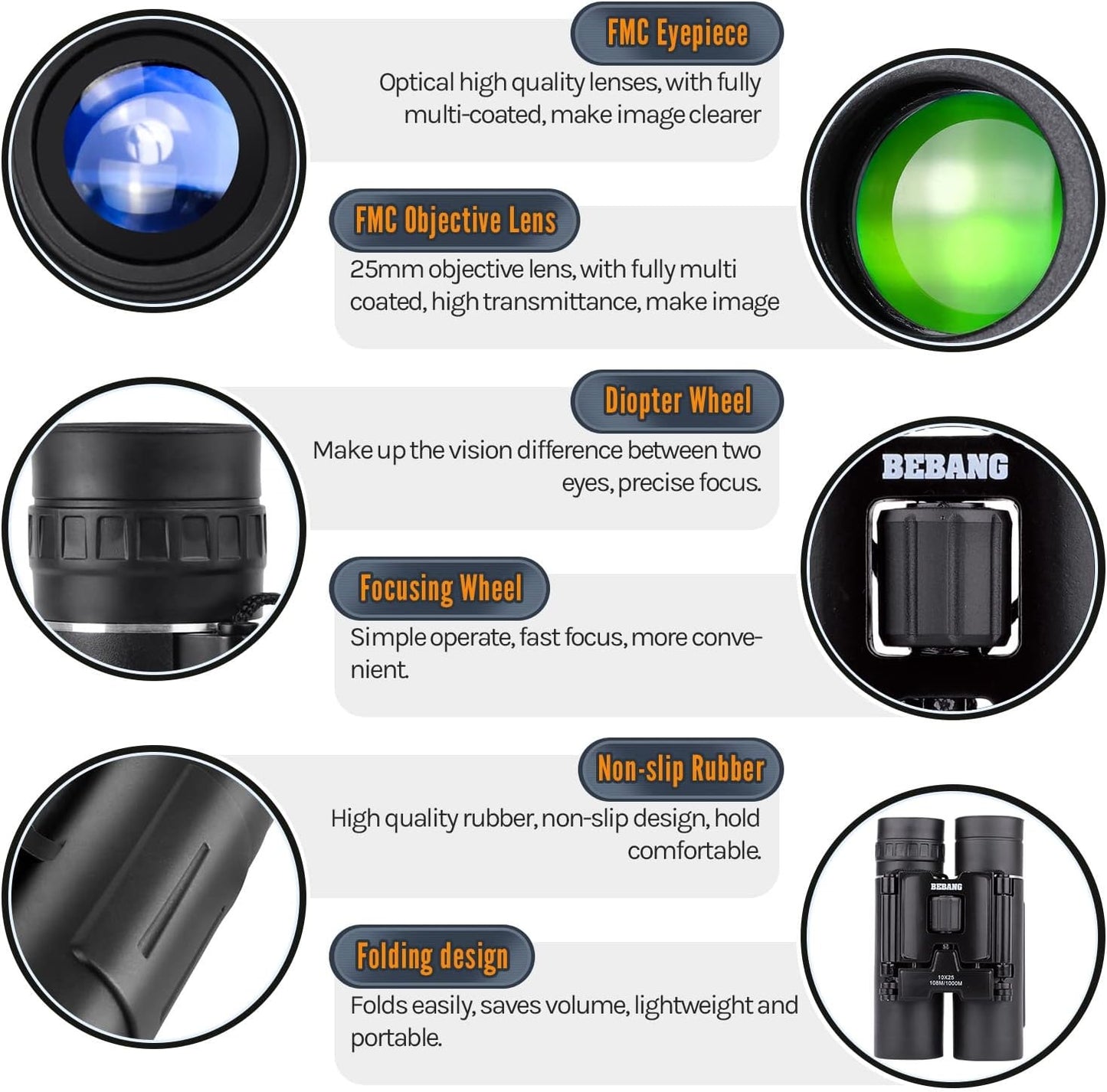 QUNSE 10x25 Small Compact Binoculars for Adults, Mini Pocket Portable Binoculars with Low Light Vision for Bird Watching, Hunting, Travel, and Sightseeing, Comes with Carrying Bag