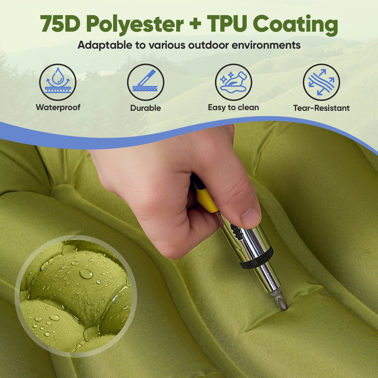 NOCOEX Sleeping Pad for Camping with Built-in Foot Pump & 5.9" Pillow - Leakproof, Inflatable Camping Mattress for Backpacking, Hiking, Traveling