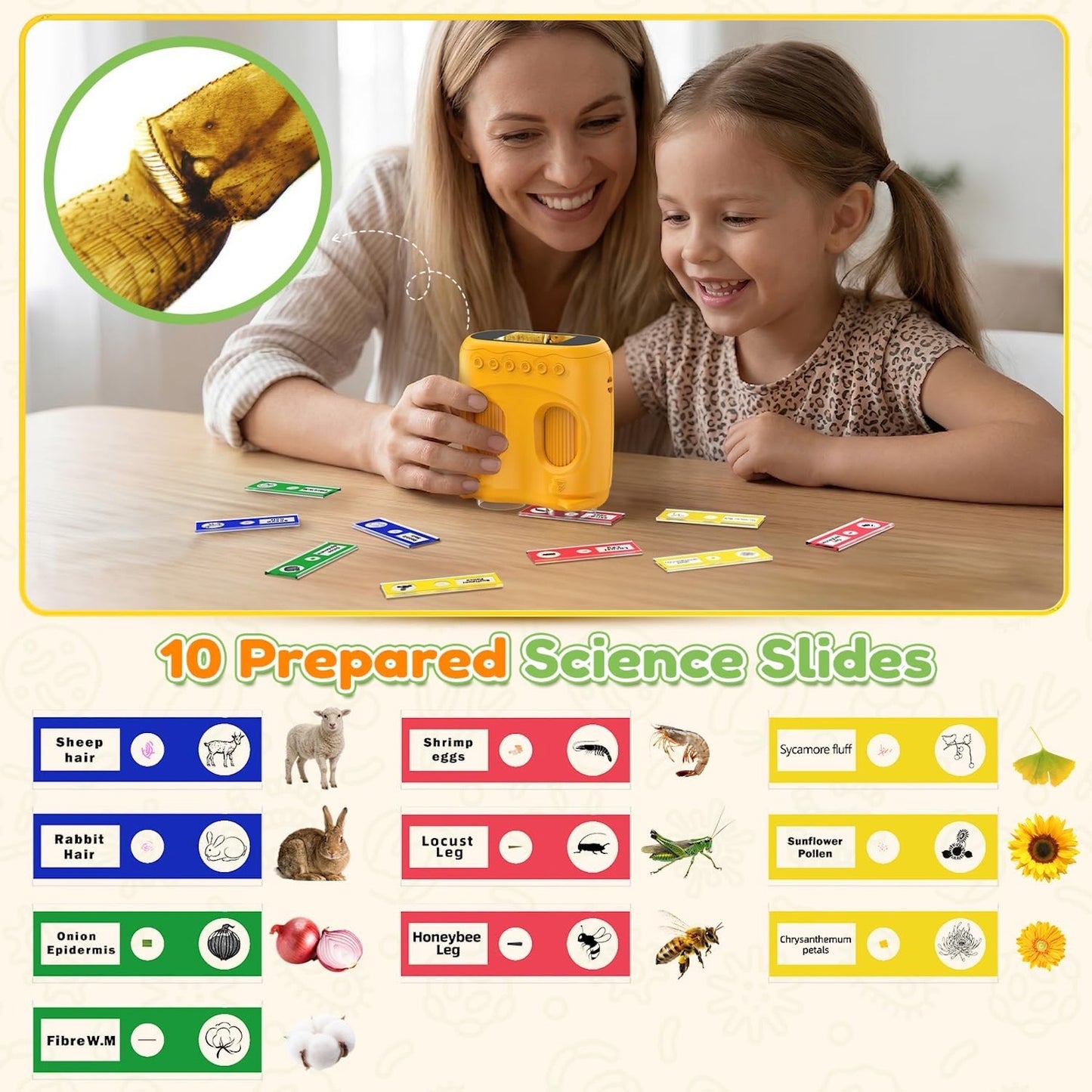QUNSE Binoculars for Kids with 2.0" IPS Screen, 2-in-1 Digital Binoculars and Microscope with 2MP Camera, 8 LED Lights, Photo Video, 15 Slides, Rechargeable STEM Toy for Outdoor Exploration