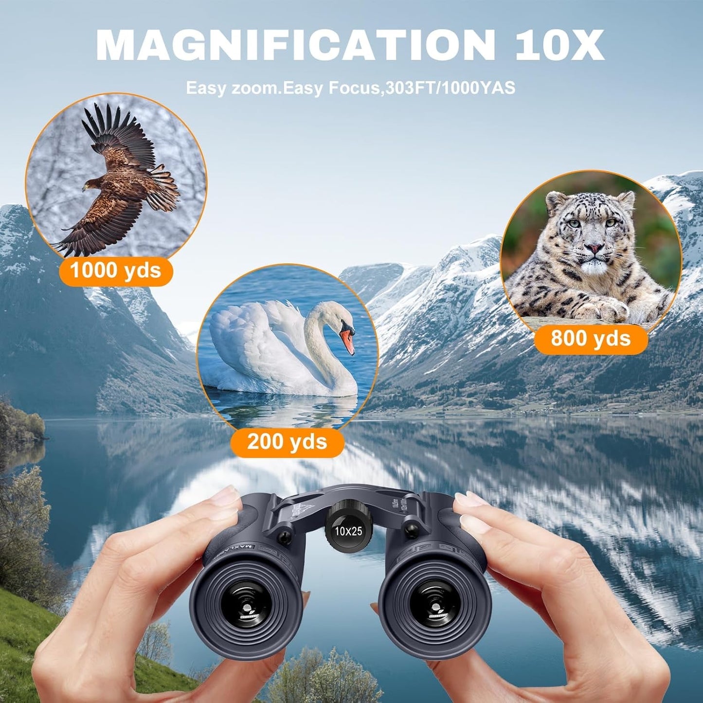 QUNSE 10x25 HD Binoculars for Adults and Kids, Waterproof Compact Travel Binoculars with BAK-4 Prism, Fully Multi-Coated Optics, Low Light Vision, Bird Watching, Hunting, Travel (Dark Gray)