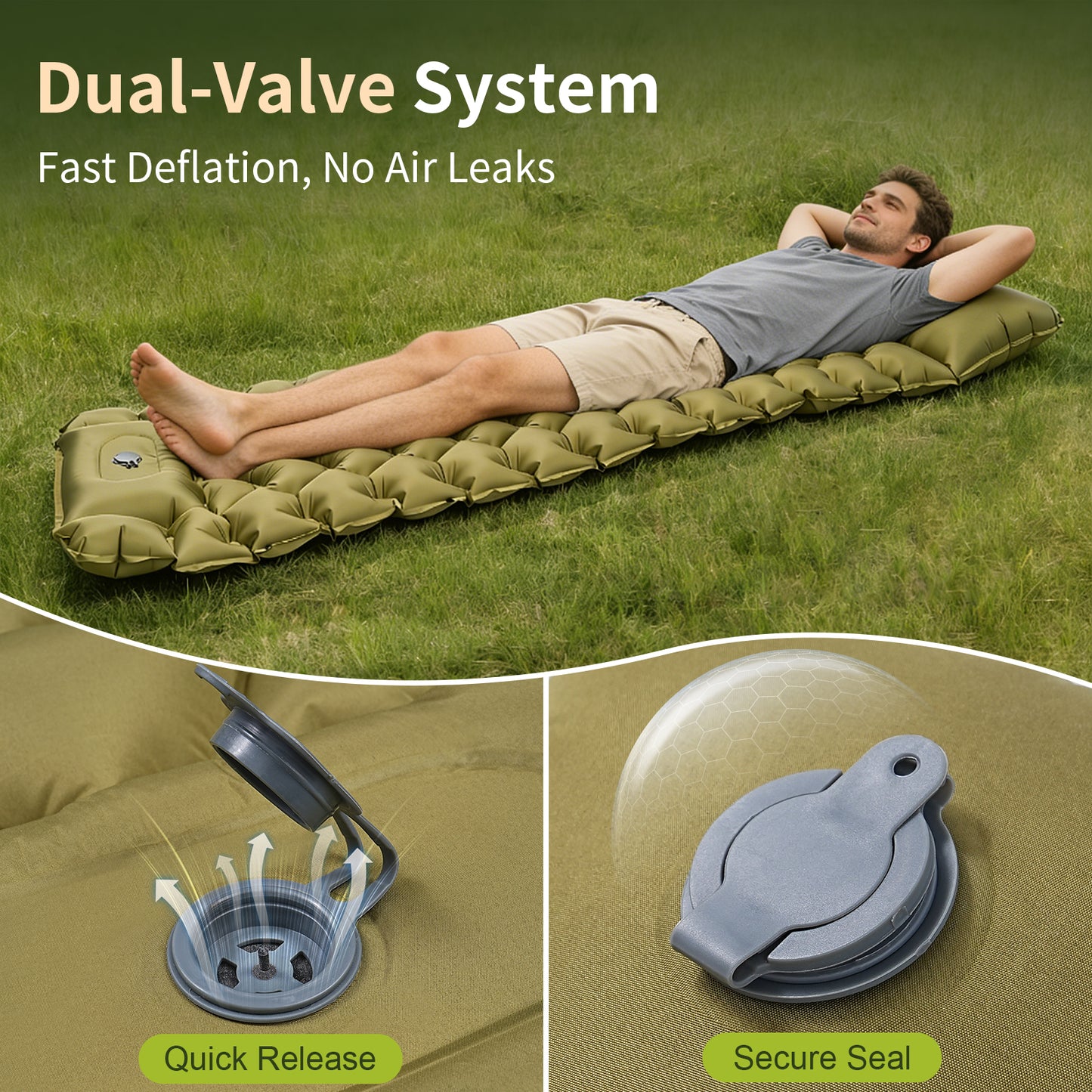 QUNSE Camping Sleeping Pad 5.91" Thick, Extra Wide Inflatable Sleeping Mat with Built-in Pillow & Foot Pump, Supports up to 400lb, Lightweight and Durable for Backpacking, Hiking, Car Camping