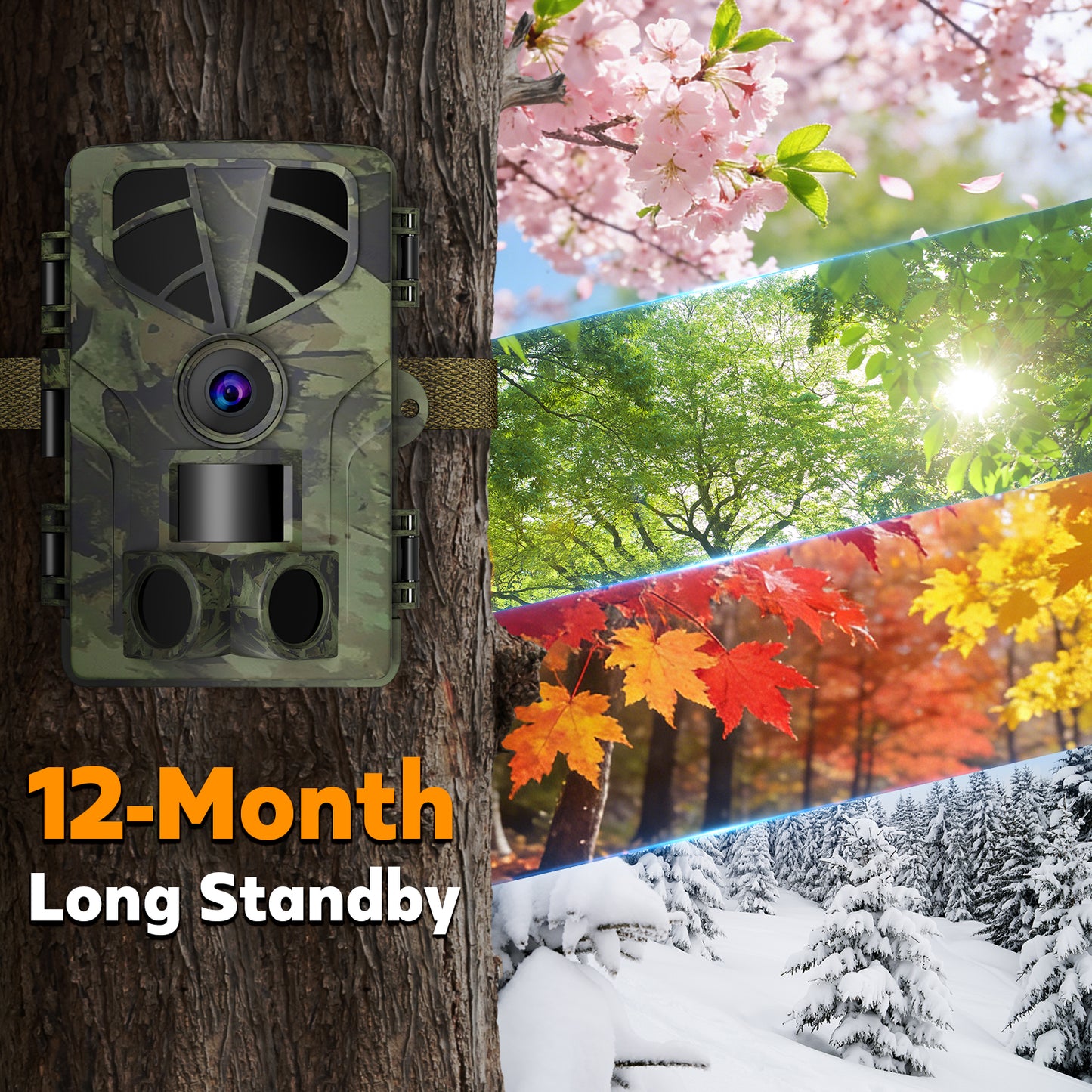QUNSE Trail Camera, WiFi Bluetooth 60MP/8K Game Camera with 0.2s Trigger, No-Glow Night Vision 65ft, 120° Wide Angle, IP66 Waterproof, 2" Screen, 32GB SD Card Included