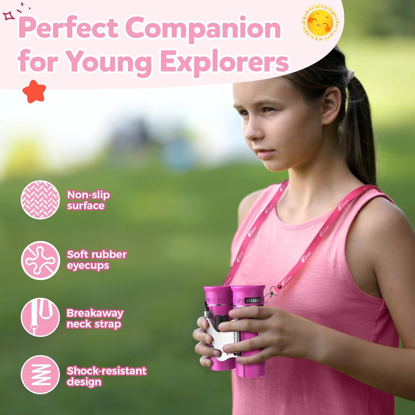 QUNSE 10x25 HD Waterproof Binoculars for Adults and Kids, Compact Travel Binoculars with BAK-4 Prism, Fully Multi-Coated Optics, Low Light Vision, Bird Watching, Hunting, Travel, Sightseeing (Pink)