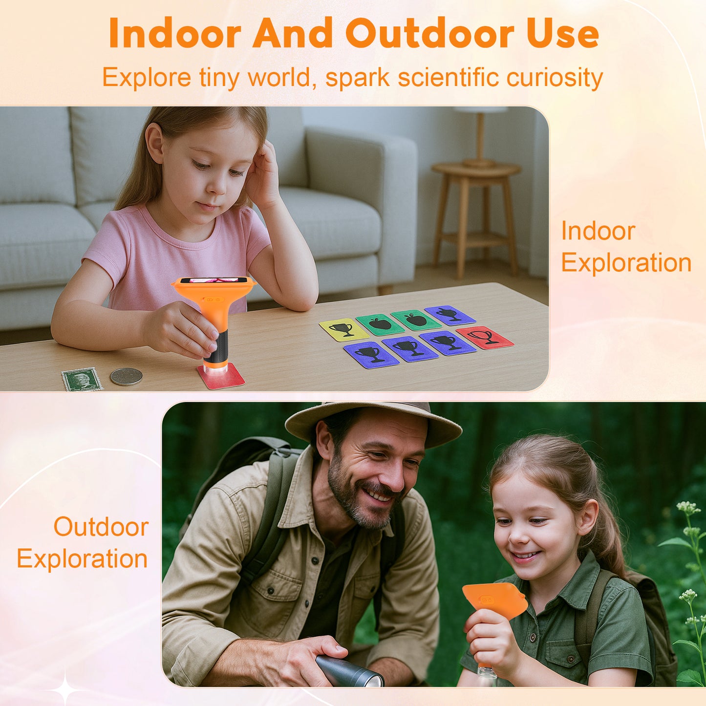 QUNSE 1000X Digital Microscope for Kids with 3-Inch IPS Screen, Rechargeable Handheld Pocket Microscope with Photo and Video, 8 LED Lights, Compatible with Windows and Mac (Orange Black)