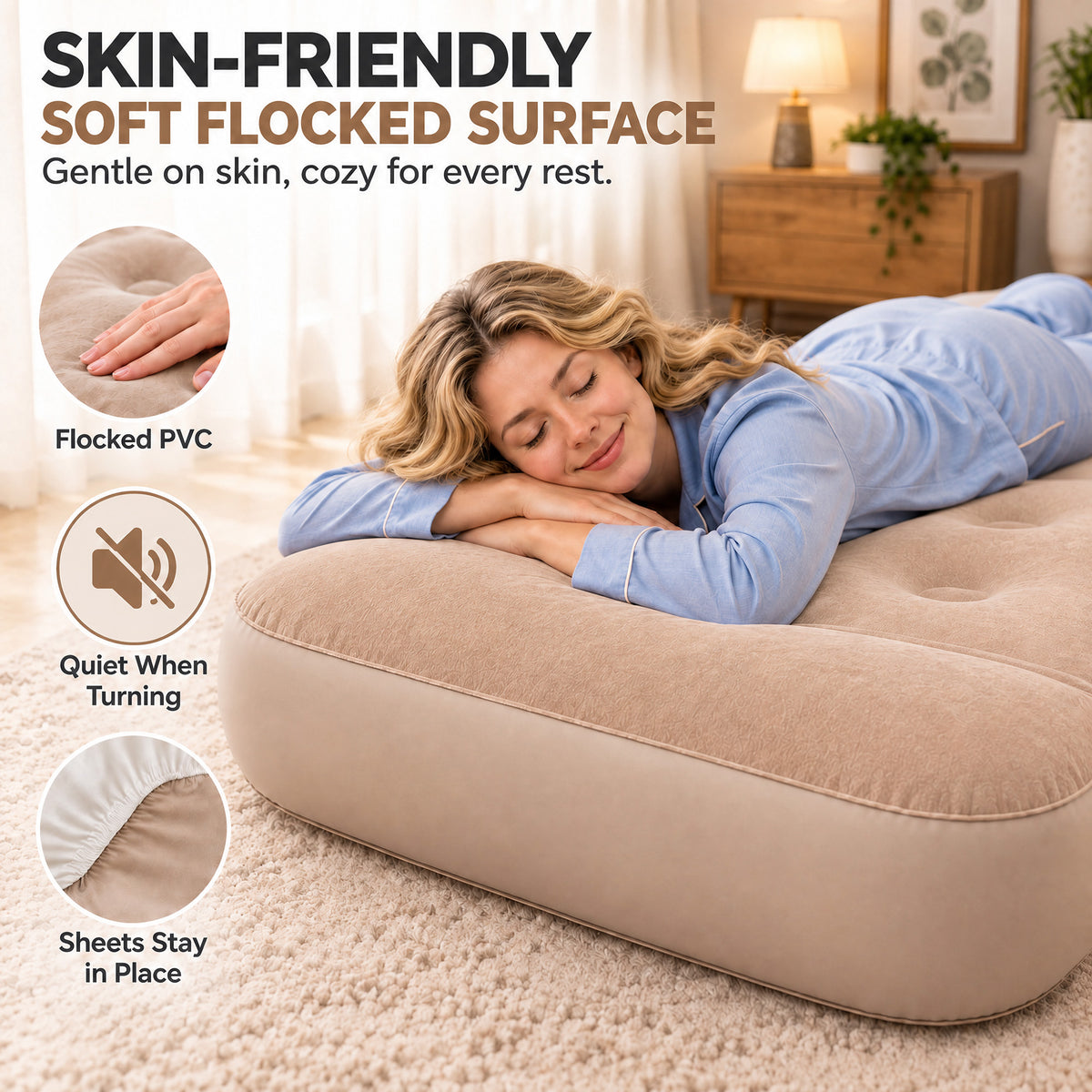 Inflatable Air Mattress, 10'' Extra Thick Pillow, 441 lbs Weight Capacity & Built‑in Rechargeable Pump, Blow Up Mattress for Tent, Camping, Cot, Car (Twin)