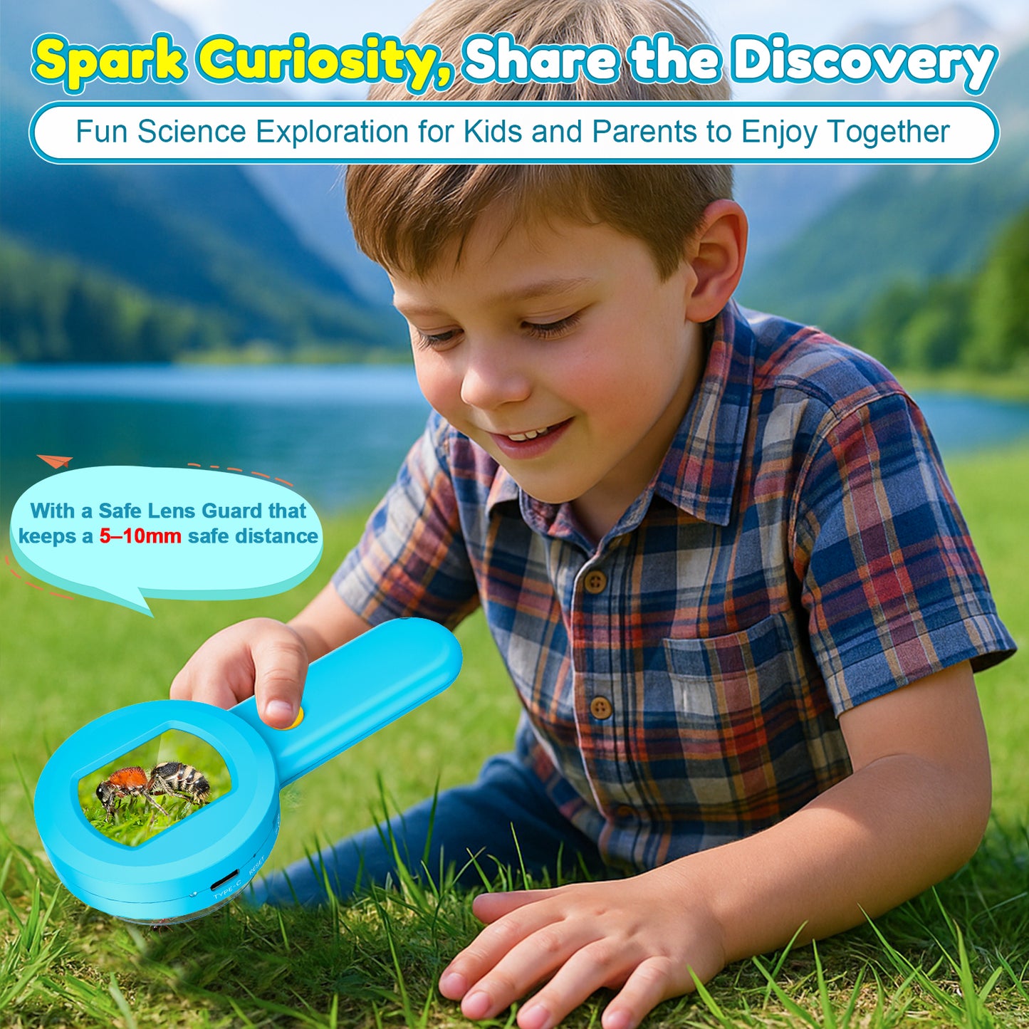 QUNSE Digital Microscope for Kids, 2.0" IPS Screen 100X - 400X Handheld STEM Science Toy with 8 LED Lights, Rechargeable Mini Pocket Microscope for Boys and Girls, Blue