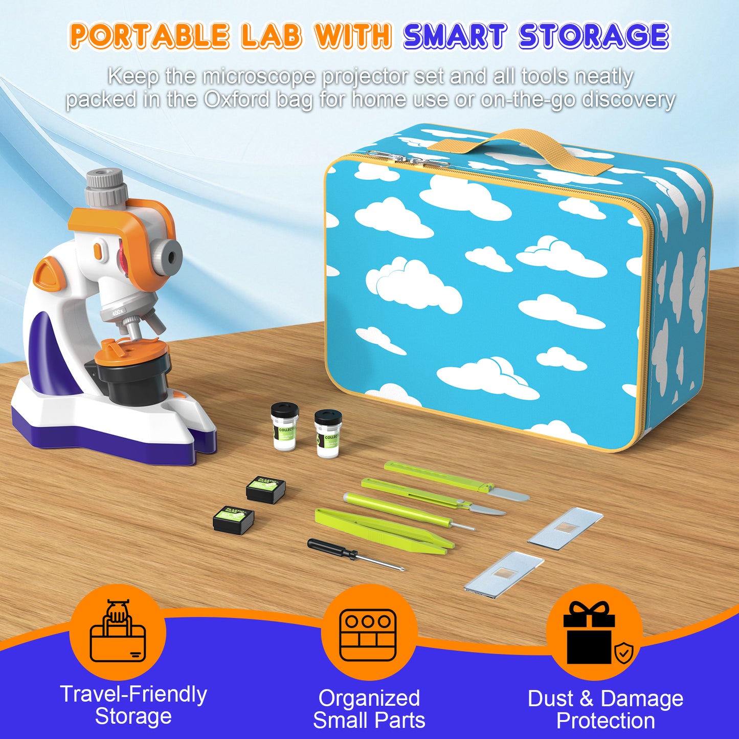 QUNSE Kids Microscope Projector Set with Dual Light, Large Focus Knobs, 20+ Accessories, STEM Science Kit, Standard Optical Microscope for Slides, Plants, Insects and DIY Experiments
