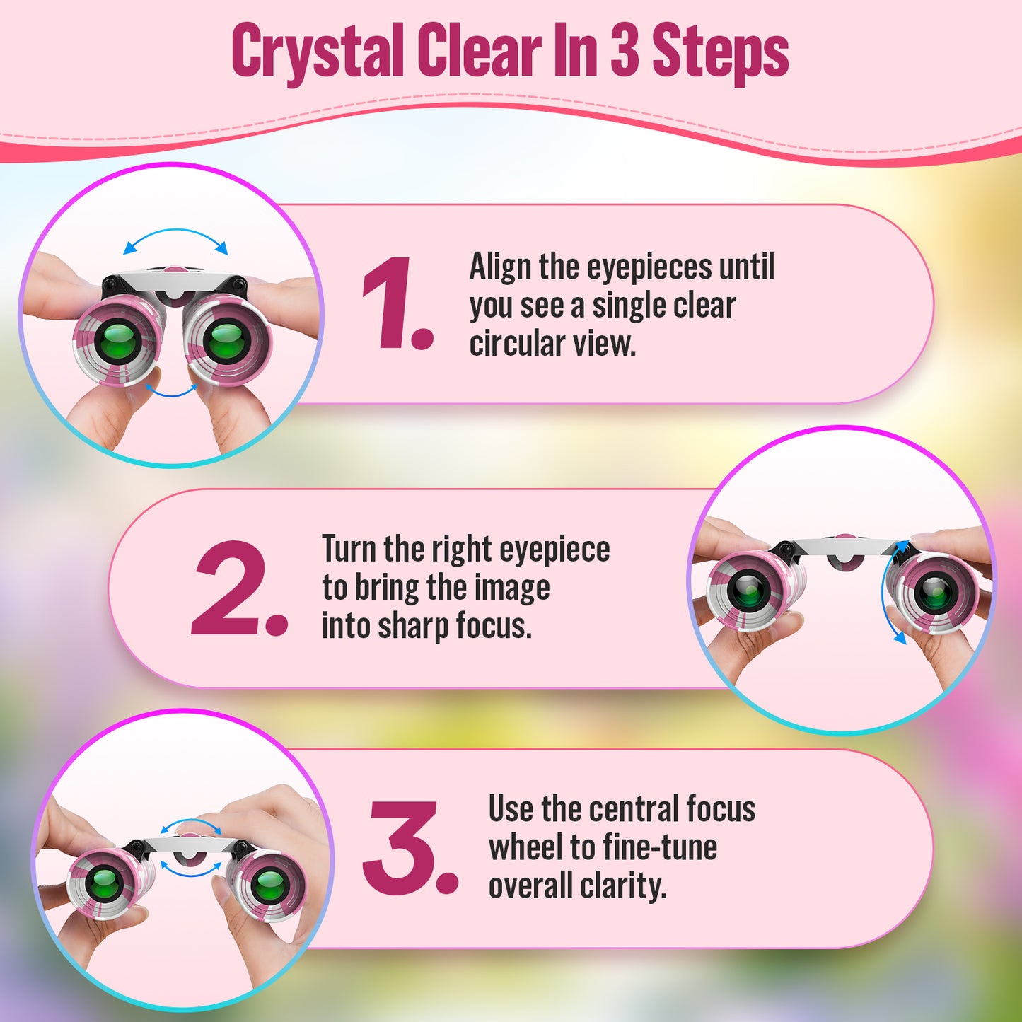 QUNSE Compact Binoculars for Kids and Adults, 8×21 Mini Pocket Binoculars, Ideal for Bird Watching, Travel, and Hunting, Great Gift for Boys and Girls (Pink and white)