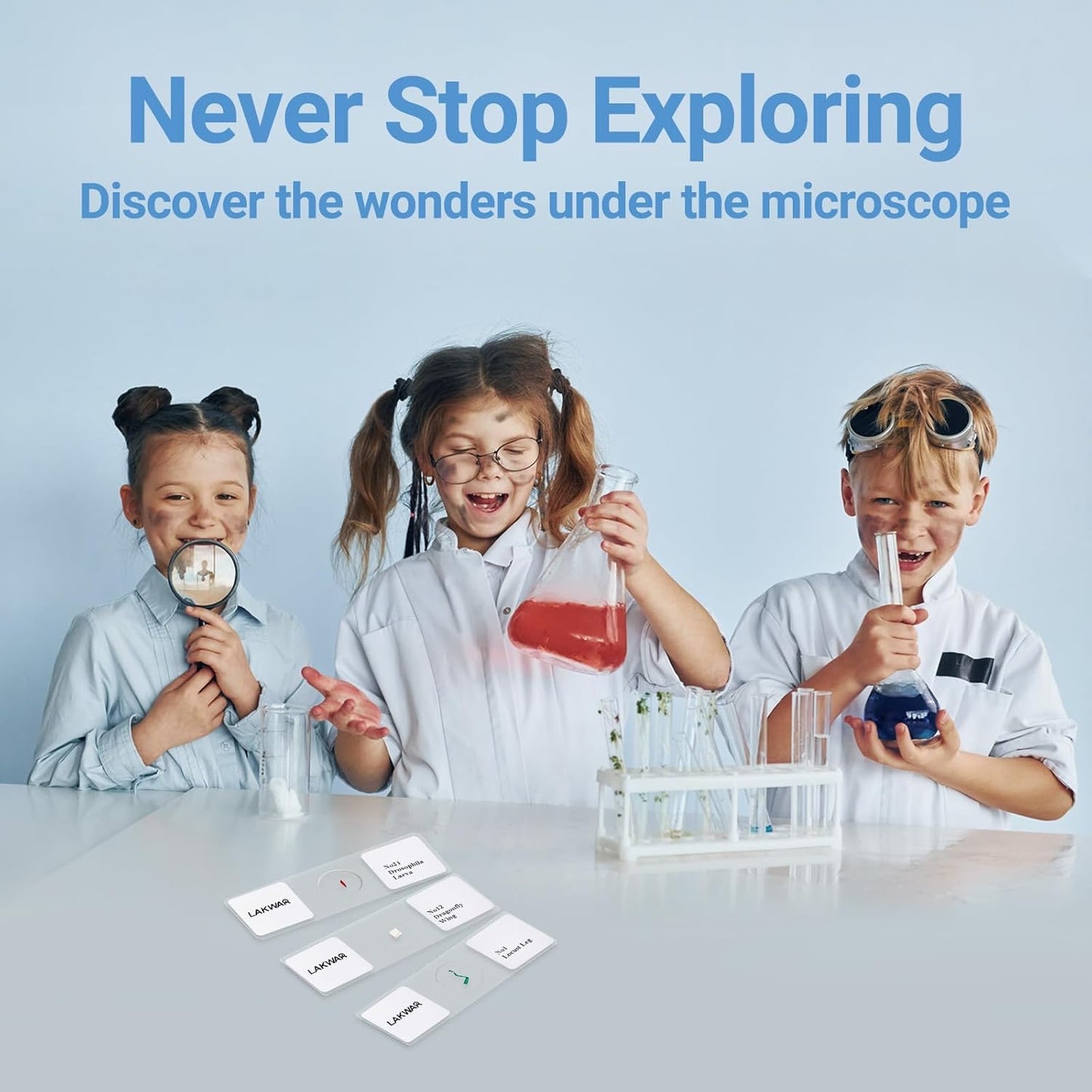 QUNSE Prepared Microscope Slides Kit for Kids and Adults, 25 Specimens Educational Science Set and Toy Gift for Students, Children, and Home School Use
