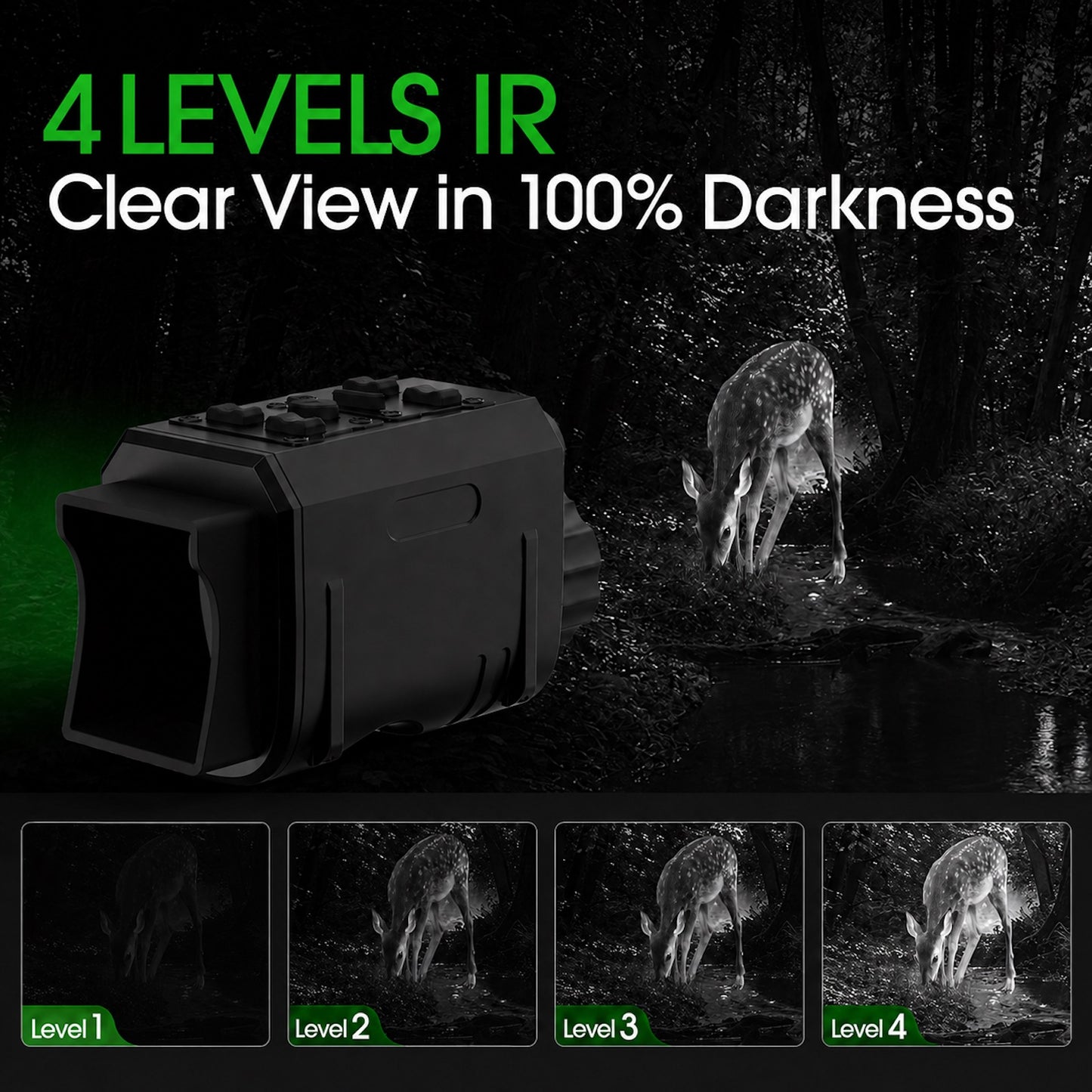 QUNSE 4K 40MP Night Vision Monocular, 12X Digital Night Vision with 850nm Infrared, 984FT Range, 2400mAh Rechargeable Battery, 8GB Card and 3-Mode Flashlight for Camping and Wildlife Watching