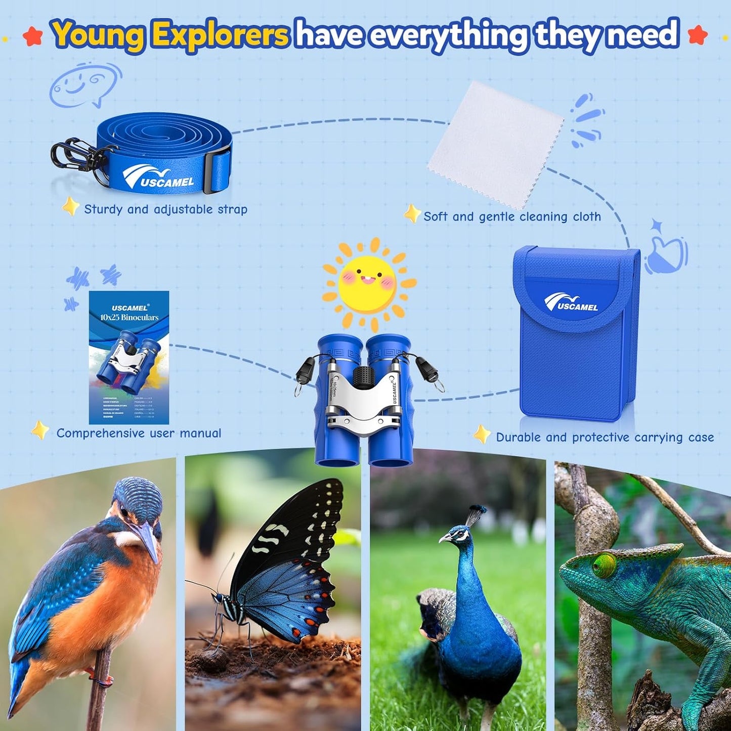 QUNSE 10x25 Compact Waterproof Binoculars for Adults and Kids, HD Travel Binoculars with BAK-4 Prism, Fully Multi-Coated Optics, Low Light Vision, Bird Watching, Hunting, Travel, Sightseeing (Blue)