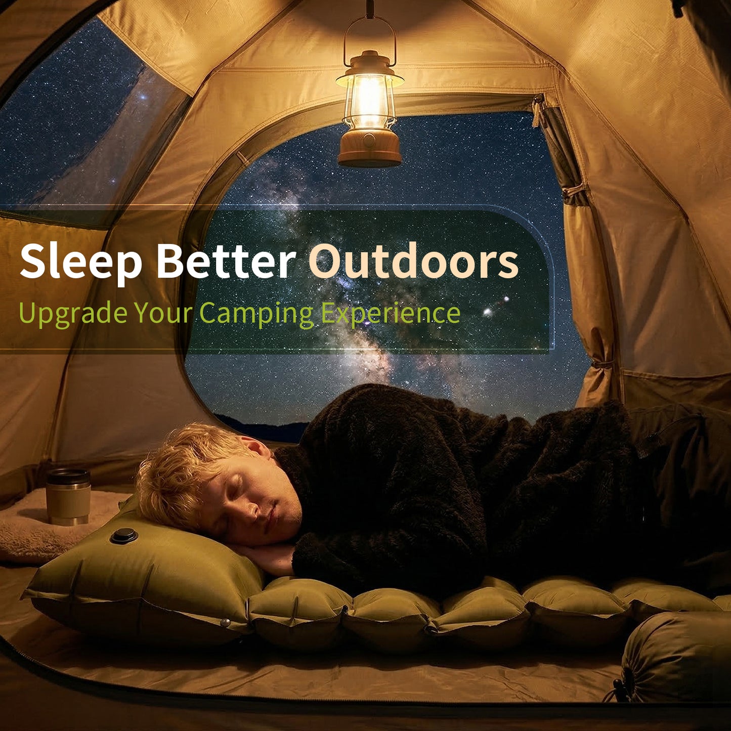 QUNSE Camping Sleeping Pad 5.91" Thick, Extra Wide Inflatable Sleeping Mat with Built-in Pillow & Foot Pump, Supports up to 400lb, Lightweight and Durable for Backpacking, Hiking, Car Camping