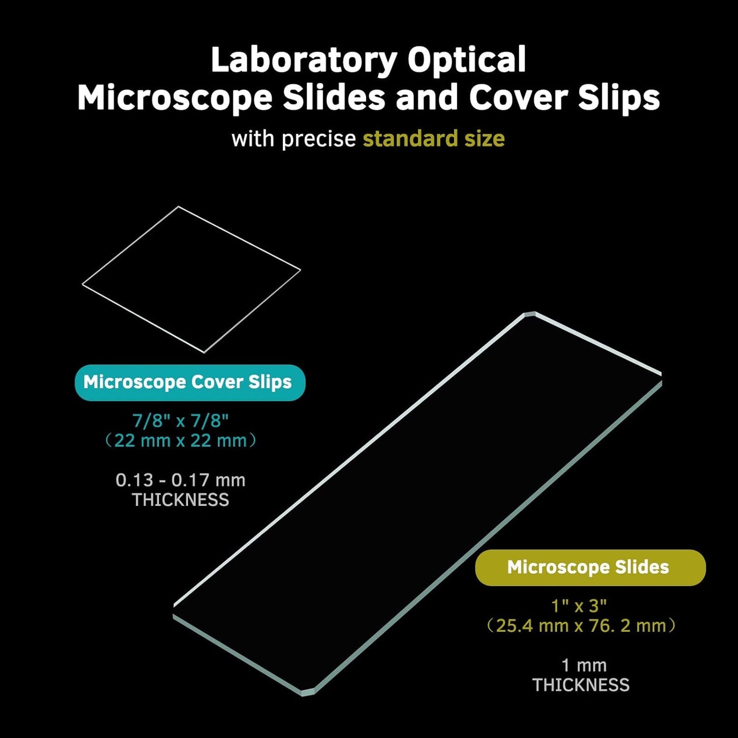 QUNSE 50 Pieces Pre-Cleaned Ground Edge Glass Microscope Slides, Standard Size 1" x 3" x 0.04", with Safe 45° Clipped Corners, for Students, Teachers, Classroom and Lab Use
