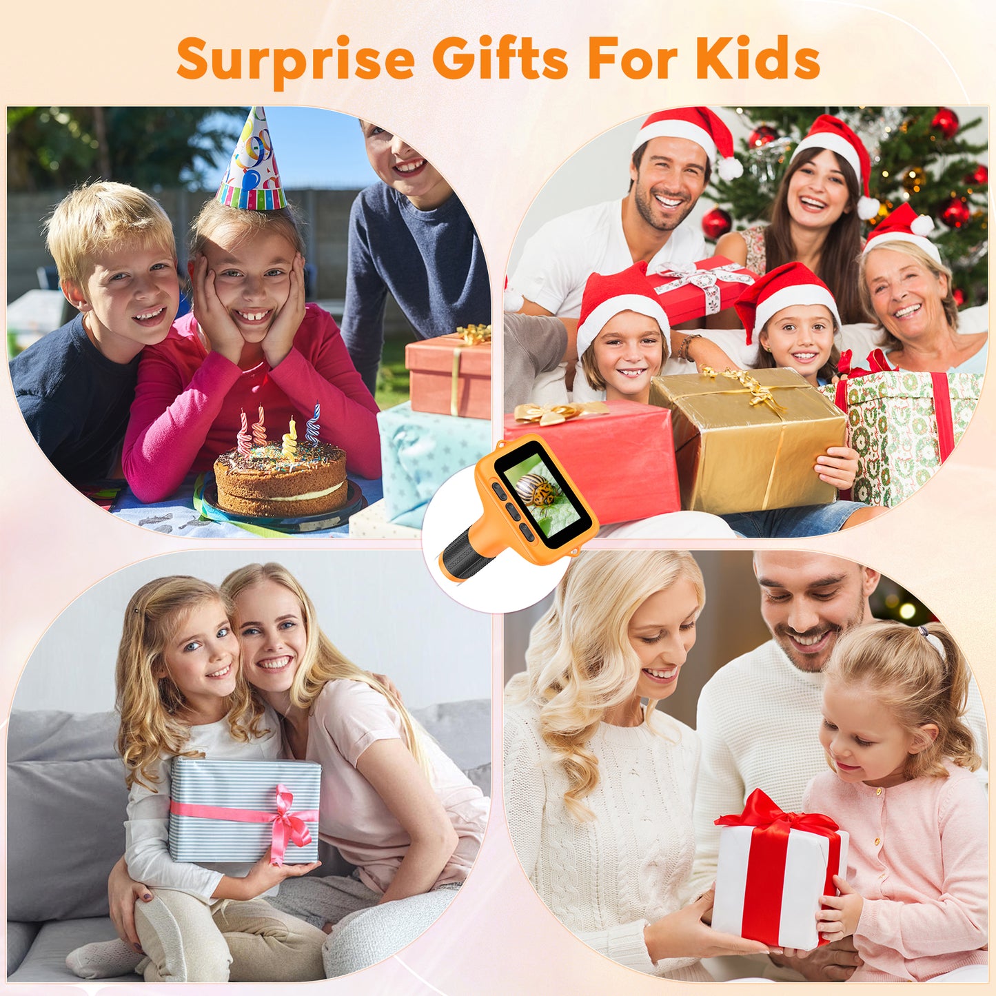 QUNSE 1000X Digital Microscope for Kids with 3-Inch IPS Screen, Rechargeable Handheld Pocket Microscope with Photo and Video, 8 LED Lights, Compatible with Windows and Mac (Orange Black)