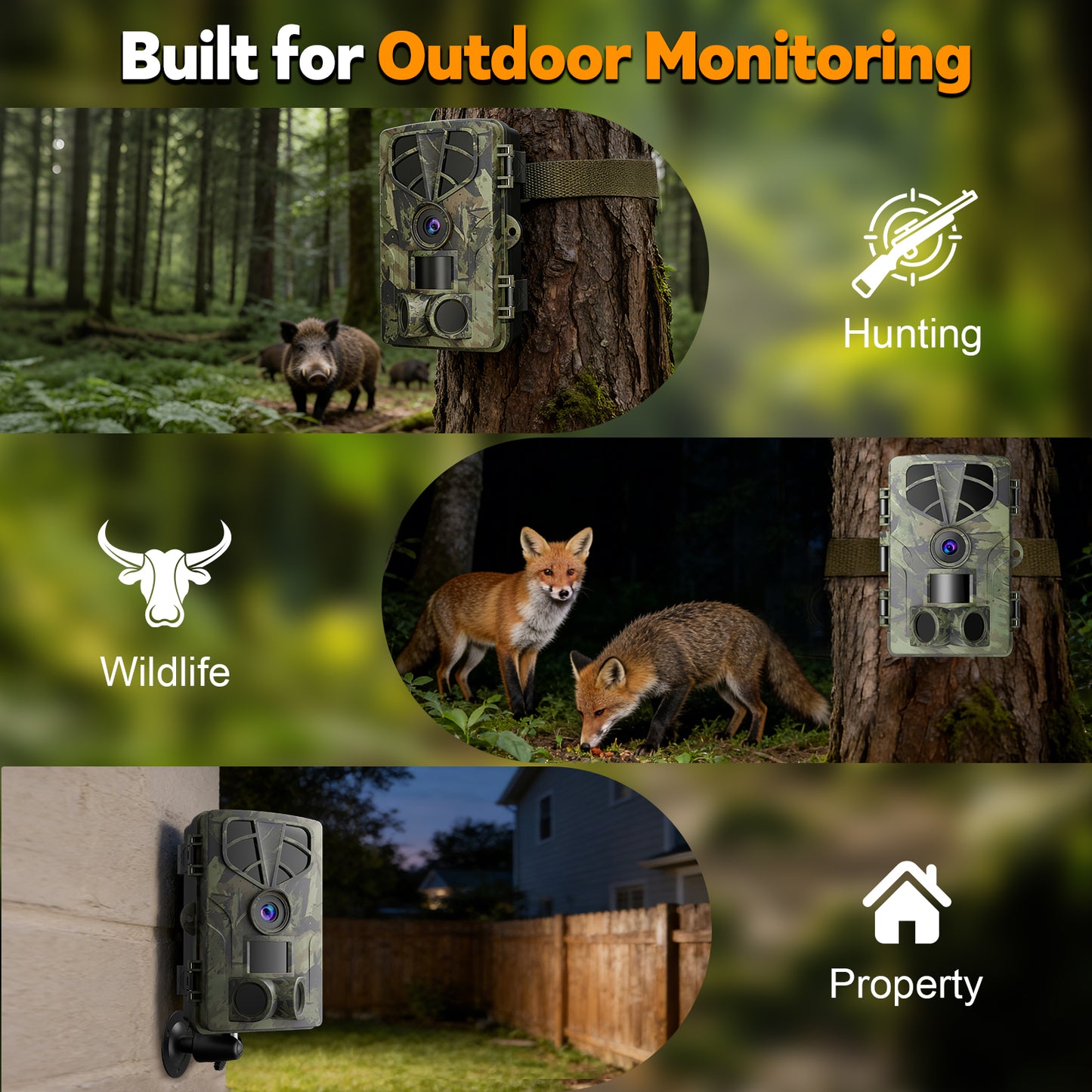 QUNSE Trail Camera, WiFi Bluetooth 60MP/8K Game Camera with 0.2s Trigger, No-Glow Night Vision 65ft, 120° Wide Angle, IP66 Waterproof, 2" Screen, 32GB SD Card Included