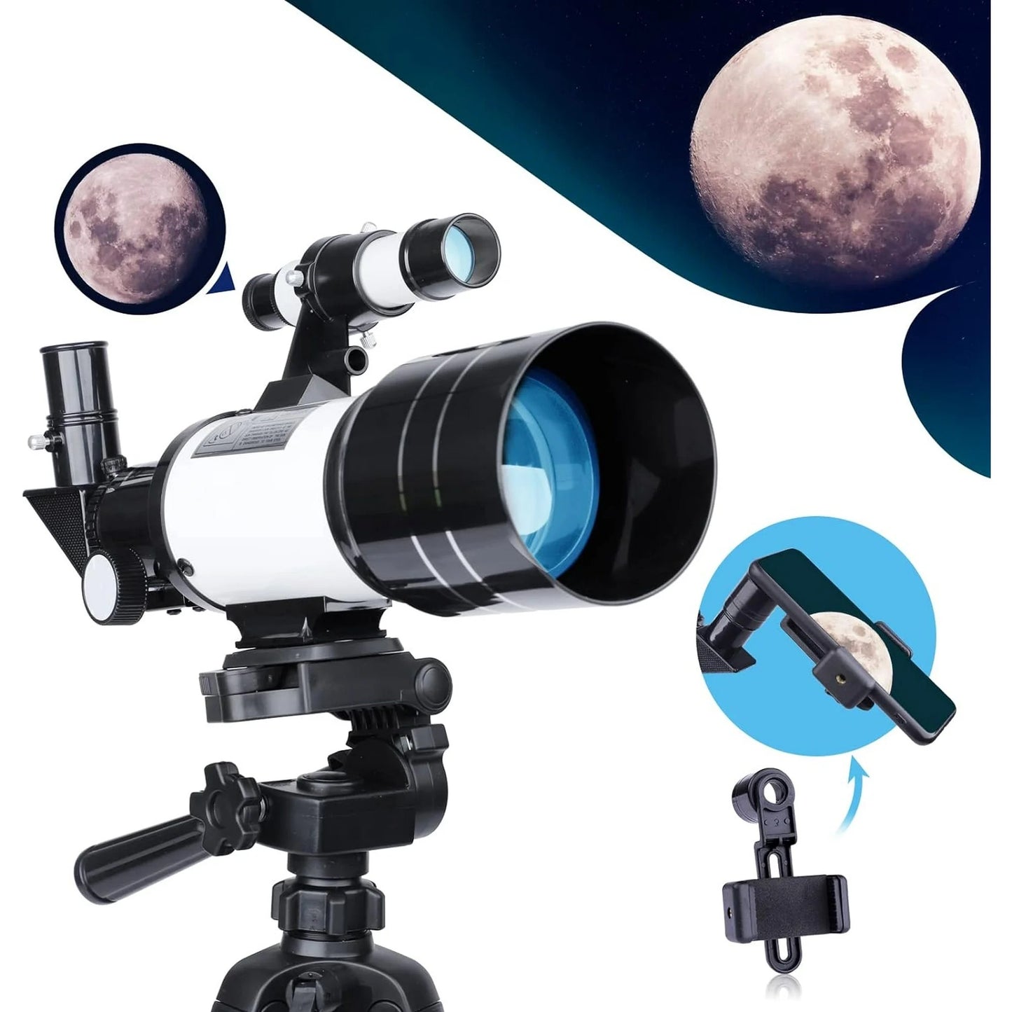 300mm Telescopes for Kids Adults Beginners, 40X-150X Potable Telescope with Adjustable Tripod,Mobile Phone Adapter