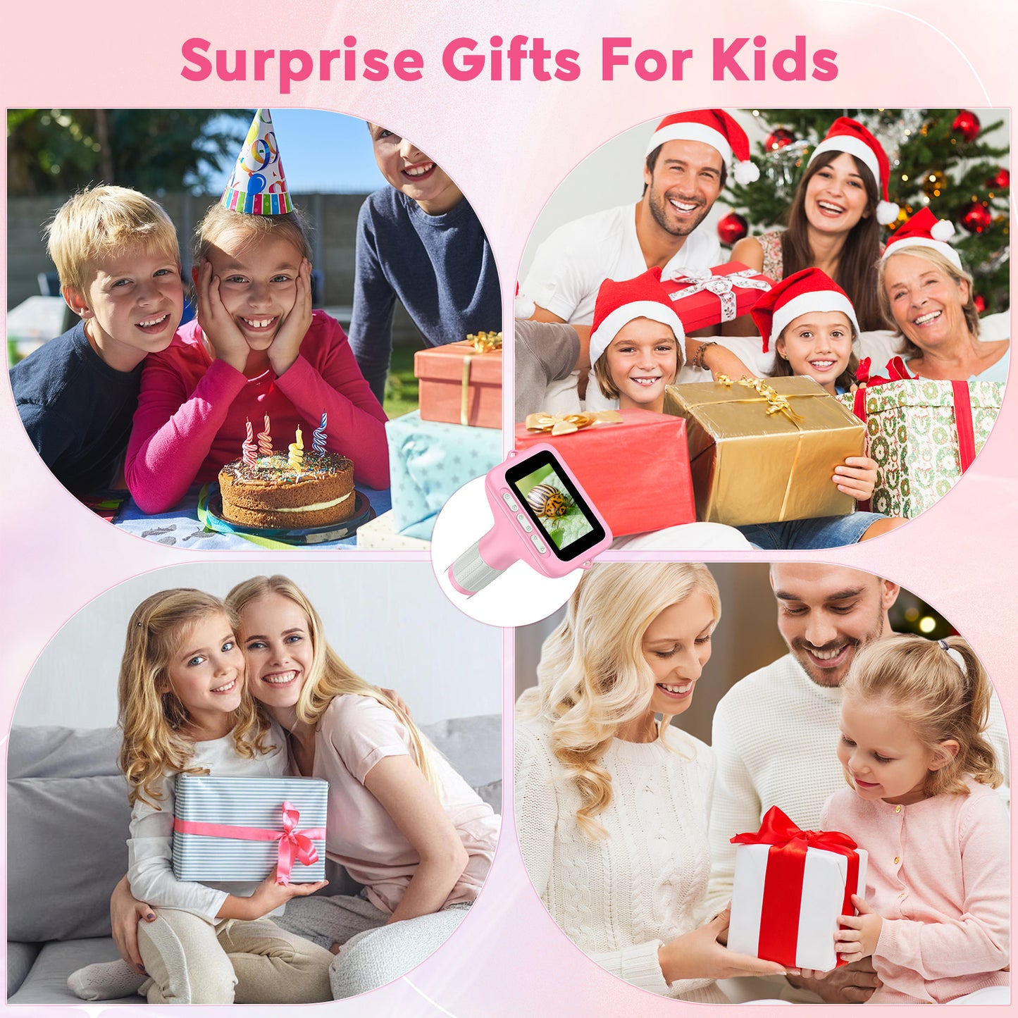 QUNSE 3-Inch IPS Screen 1000X Digital Microscope for Kids, Photo and Video Function, 8 LED Lights, Rechargeable Handheld Pocket Microscope, Compatible with Windows and Mac (Pink Gray)