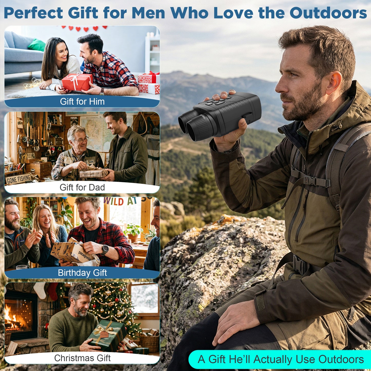 QUNSE Night Vision Goggles for Adults, 30MP 2.5K Night Vision Binoculars with 656FT Range, 7-Level IR, 6X Zoom, 3" HD Screen, Rechargeable for Hunting, Camping & Security