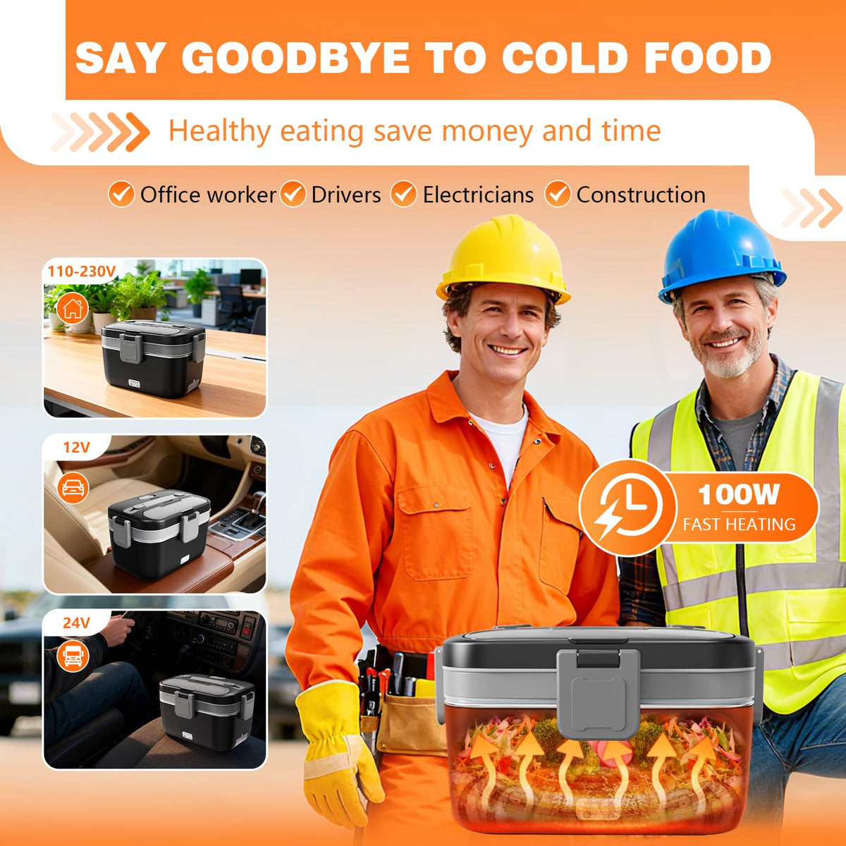 Heated Lunch Box, 95oz Split Large‑Capacity, 90W Fast Heating Portable Food Warmer for Truck Drivers, Golf & Outdoor Work
